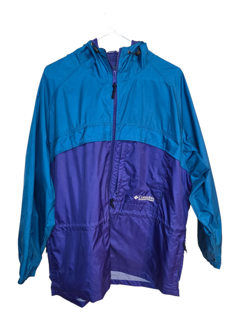 90s Vintage Columbia Color Block Windbreaker Purple and Teal Women's Size XL